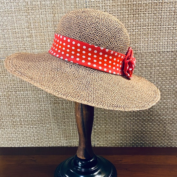 🌟2xHP🌟NWOT Polka Dot Wide Brim Seagrass Hat - Picture 2 of 10